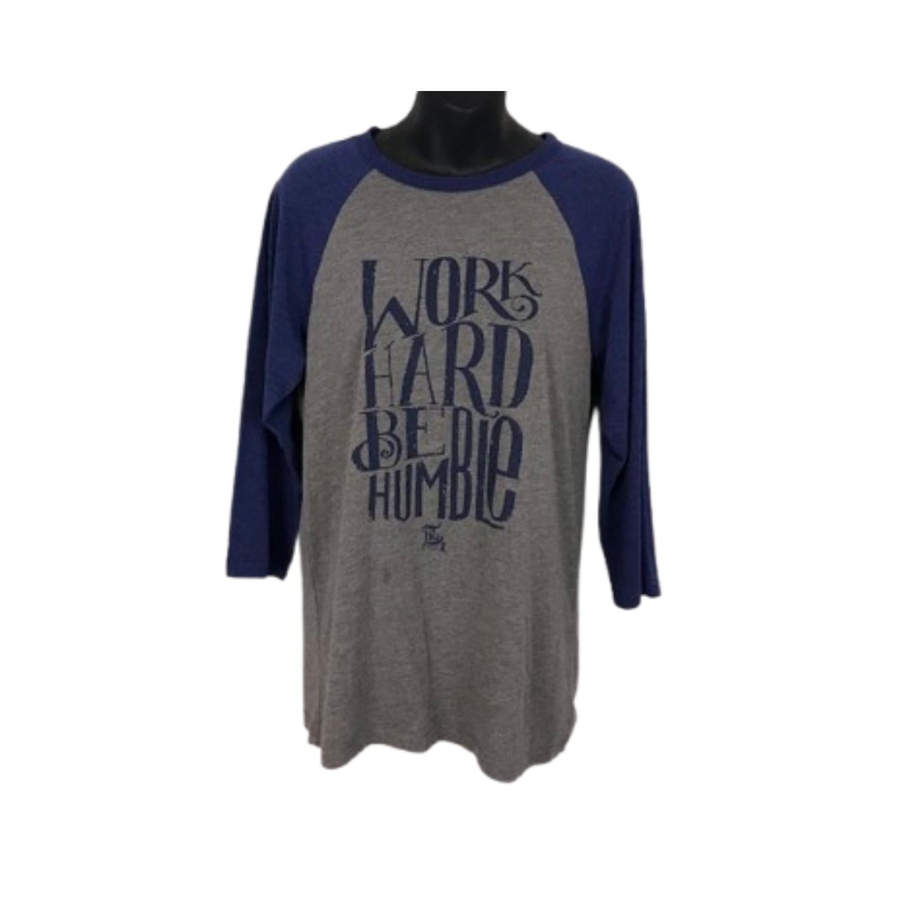 Bella+Canvas Work Hard Be Humble Graphic T Shirt Gray Blue 3/4 Sleeve Tee Size M